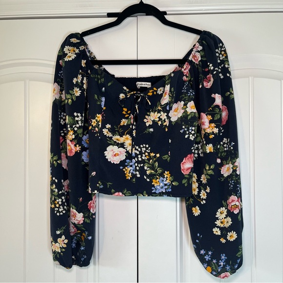 Abercrombie Puff Sleeve Lace Up Sweetheart Blouse Floral Boho Size Small - Picture 7 of 7